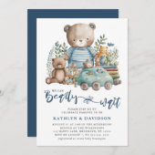 Blue Woodland wir können kaum abwarten Baby Dusche Einladung (Vorne/Hinten)