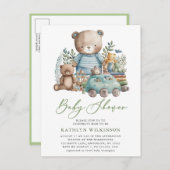 Blue Woodland wir können kaum abwarten Baby Dusche Einladungspostkarte (Vorne/Hinten)