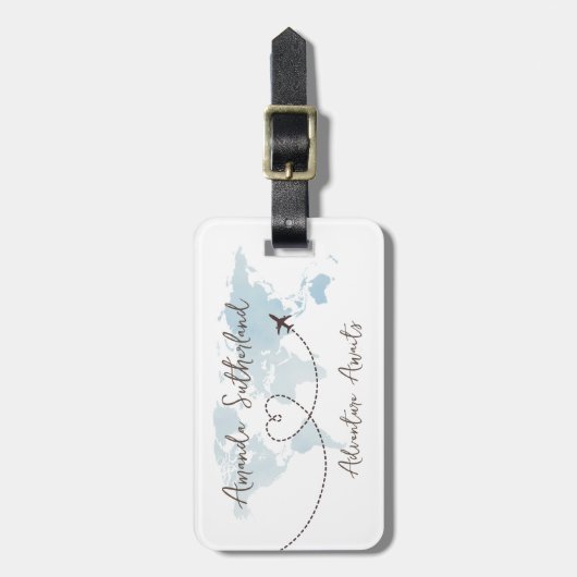 Blue Word Map Adventure Await Individuelle Name Gepäckanhänger (Vorderseite vertikal)