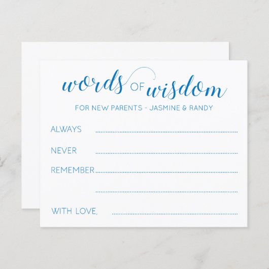 Blue Words of Wisdom New Parent Advice Baby Shower (Vorne/Hinten)
