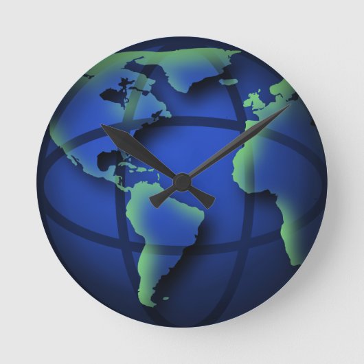 Blue World Globe Coole mittlere Wall-Uhr Runde Wanduhr (Vorderseite)