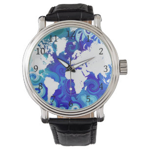 Blue World Map Design 267 Armbanduhr