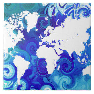 Blue World Map Design 267 Fliese