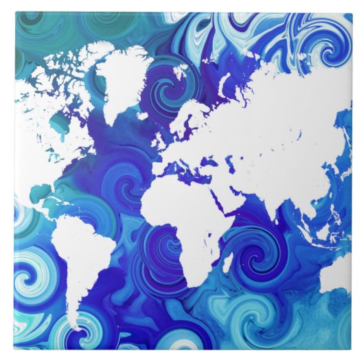 Blue World Map Design 267 Fliese (Vorderseite)