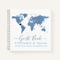 Blue World Map Heart Destination Gästebuch