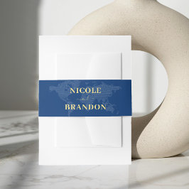 Blue World Map Hochzeit in Urlaubsort Einladungsbanderole