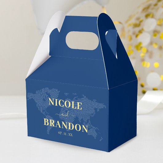 Blue World Map Hochzeit in Urlaubsort Geschenkschachtel