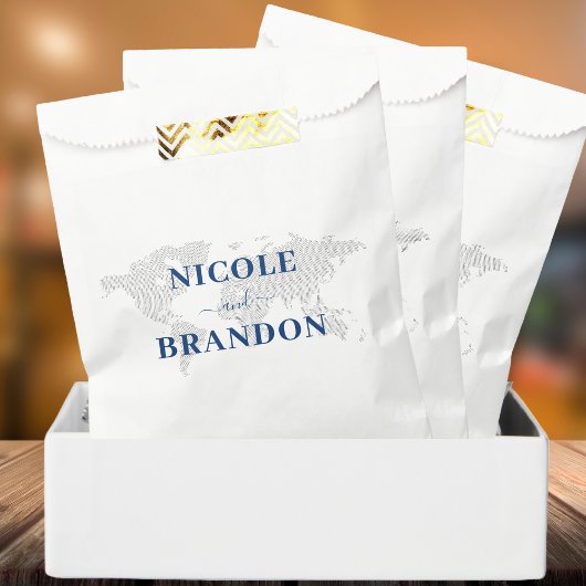 Blue World Map Hochzeit in Urlaubsort Geschenktütchen