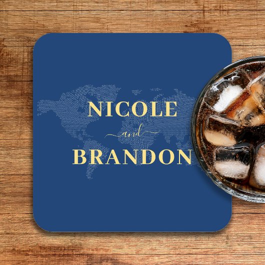 Blue World Map Hochzeit in Urlaubsort Rechteckiger Pappuntersetzer