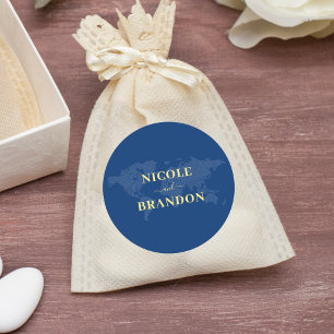 Blue World Map Hochzeit in Urlaubsort Runder Aufkleber