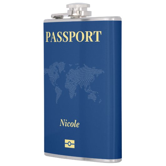 Blue World Map Passport Flachmann (Links)