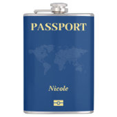 Blue World Map Passport Flachmann (Vorderseite)
