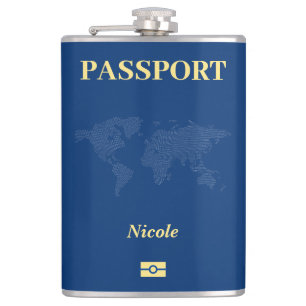 Blue World Map Passport Flachmann