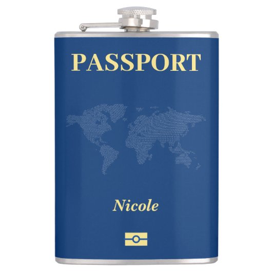 Blue World Map Passport Flachmann (Vorderseite)