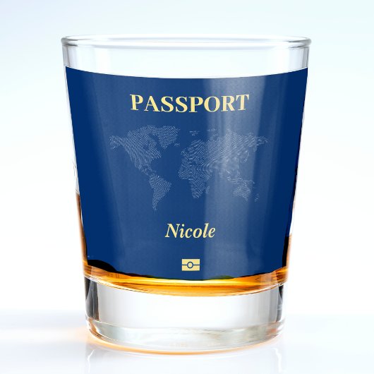 Blue World Map Passport Schnapsglas