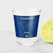 Blue World Map Passport Schnapsglas (Vorderseite)
