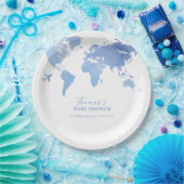 Blue World Map Reiseerlebnis Baby Dusche Pappteller (Party)