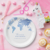 Blue World Map Reiseerlebnis Baby Dusche Pappteller (Party)