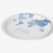 Blue World Map Reiseerlebnis Baby Dusche Pappteller (Schrägansicht)