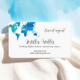 Blue World Map Travel Agent Elegante Business Card Visitenkarte