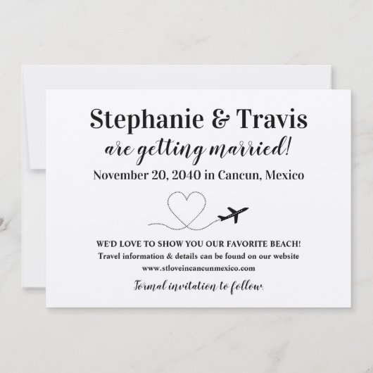 Blue World Map und Flugzeug Herz Bold Ziel Save The Date (Rückseite)