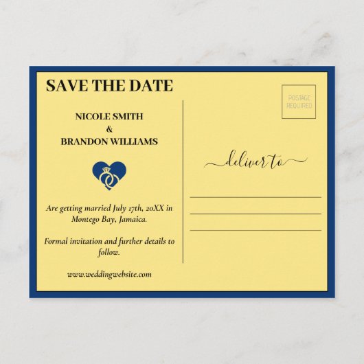 Blue World Map Wedding Postkarte (Rückseite)