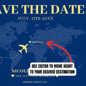 Blue World Map Wedding Postkarte