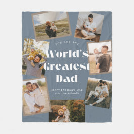 Blue World's Greatest Dad 7 Photo Collage Fleecedecke