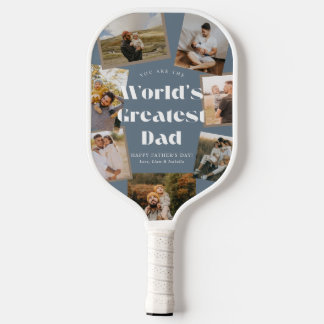 Blue World's Greatest Dad 7 Photo Collage Pickleball Schläger
