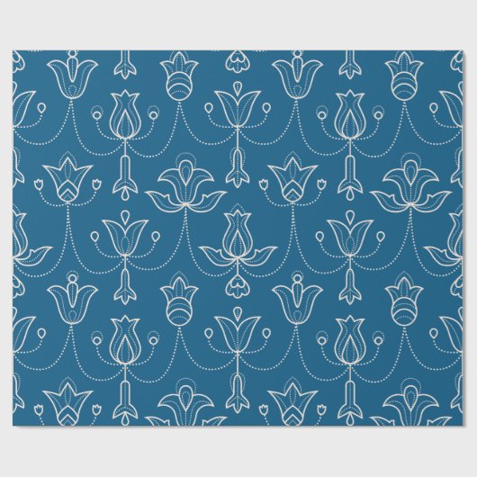 Blue wrapping paper with white floral pattern geschenkpapier (Flach)