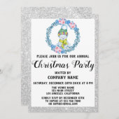 Blue Wreath Company Weihnachtsfest Party Silver Einladung (Vorne/Hinten)