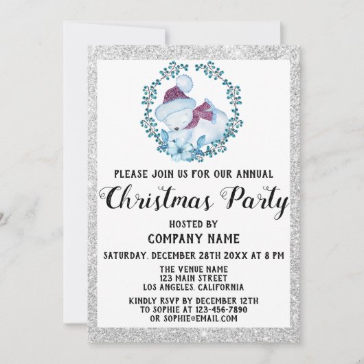 Blue Wreath Company Weihnachtsfest Party Silver Einladung (Vorderseite)