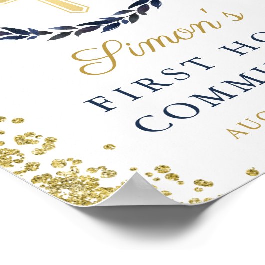 Blue Wreath Gold Glitzer Erste Heilige Kommune Poster (Ecke)