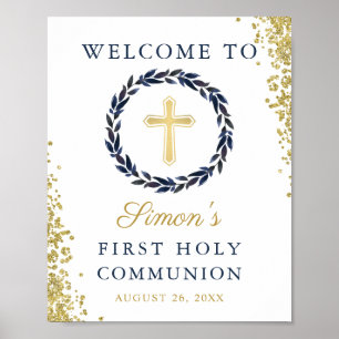 Blue Wreath Gold Glitzer Erste Heilige Kommune Poster
