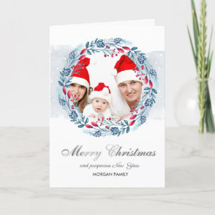 Blue Wreath Holly Berry Foto Frohe Weihnachten