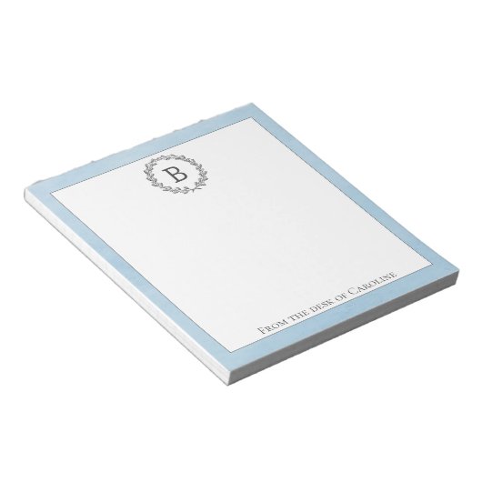 Blue Wreath Monogram Notepad Notizblock (angewinkelt)