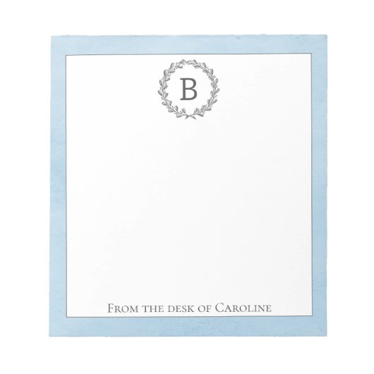 Blue Wreath Monogram Notepad Notizblock (Vorderseite)