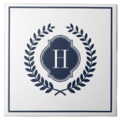 Blue Wreath Wappen Custom Monogram Fliese (Vorderseite)