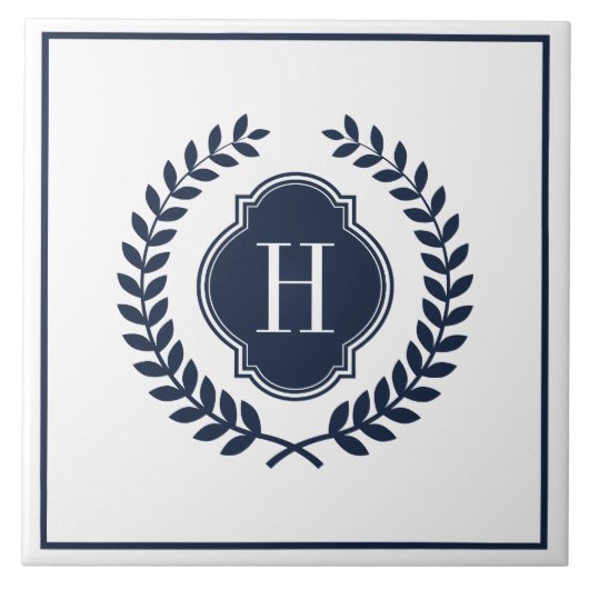 Blue Wreath Wappen Custom Monogram Fliese (Vorderseite)