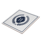 Blue Wreath Wappen Custom Monogram Fliese (Seite)