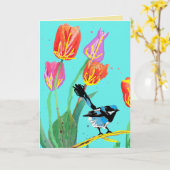 Blue Wren Australian Wrens Birds Birthday Card Karte (Gelbe Blume)