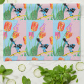 Blue Wren Bird Pink und Blue Blumen Geschirrtuch (Gefaltet)