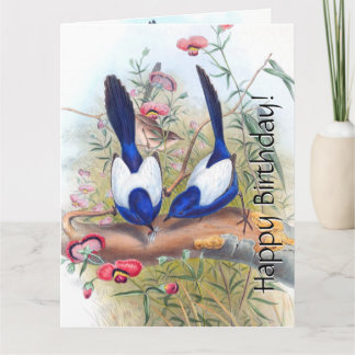 Blue Wren Birds Floral Wildlife Blume Geburtstag Karte