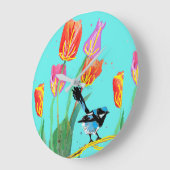 Blue Wren Blue Birds Painted Art Wall Clock Große Wanduhr (Winkel)