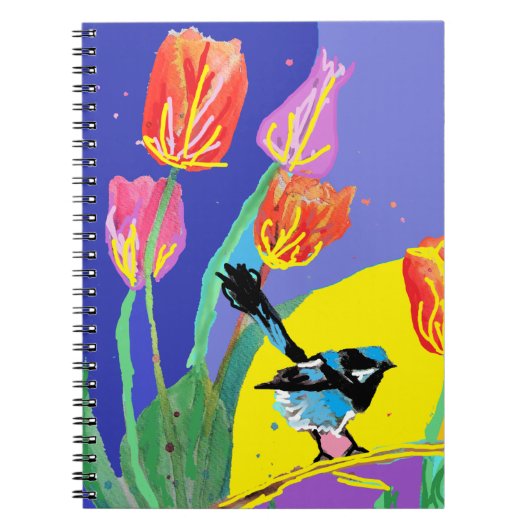 Blue Wren Floral Watercolor Wrens Bird-Notebook Notizblock (Vorderseite)