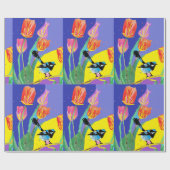 Blue Wren Tulips Art Blume Watercolor Wrapping Geschenkpapier (Flach)