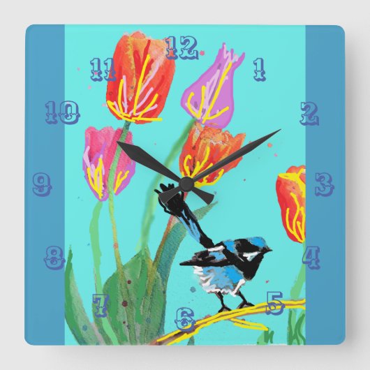 Blue Wren Watercolor Bird Kinderspielraum Uhr (Vorderseite)