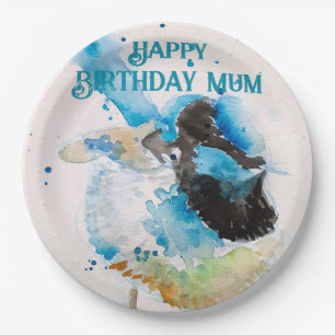 Blue Wren Watercolor Happy Birthday Wrens Aqua Pappteller