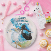 Blue Wren Watercolor Happy Birthday Wrens Aqua Pappteller (Party)