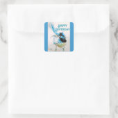 Blue Wren Watercolor Happy Birthday Wrens Aqua Quadratischer Aufkleber (Tasche)